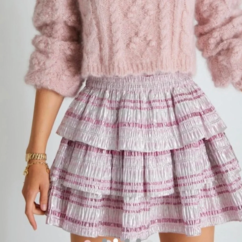 LoveShackFancy metallic, ruffled skirt. - Picture 4 of 4